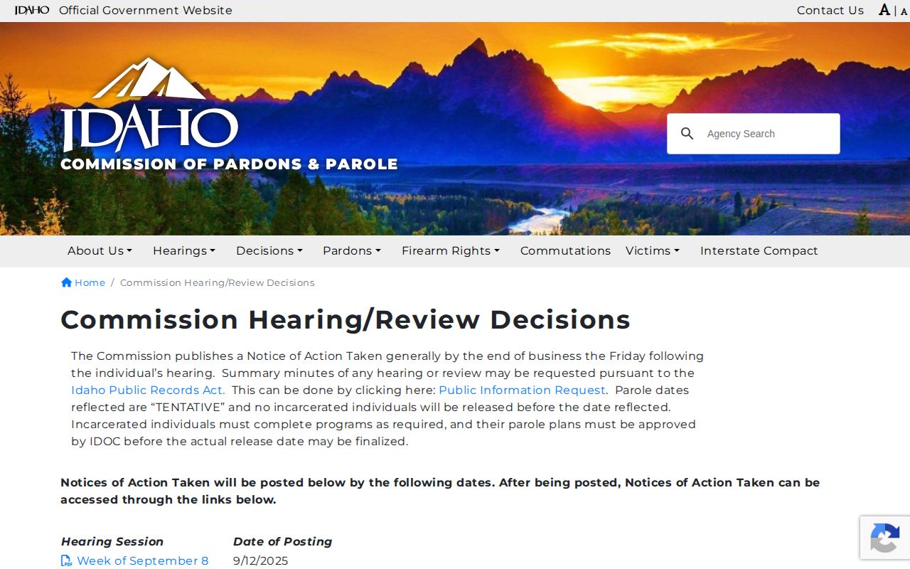 Commission records for Bingham County projected release dates